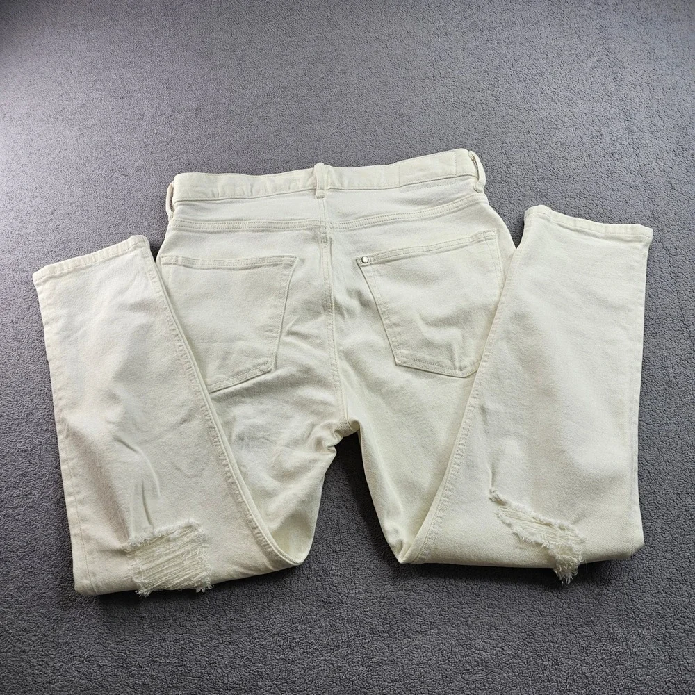 H&M Jeans Mens 32 White Denim Streetwear Grunge Distressed Regular‎ Fit Tapered